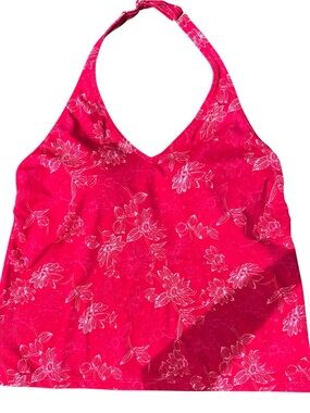 L.L. BEAN Pink Fuschia Floral Lined Swim Tankini Halter Top 12 regular
